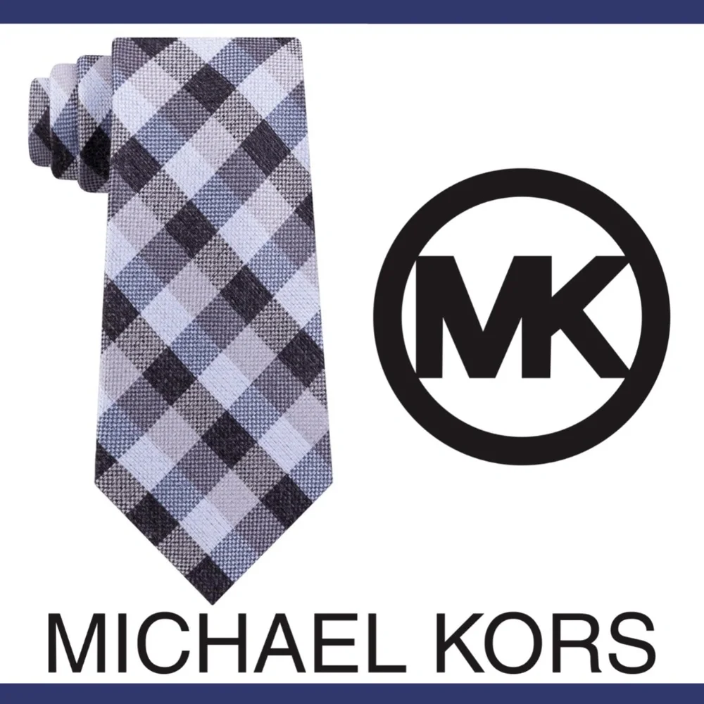 NWT $70 MICHAEL KORS [ Men's Tie ] Classic‎ Gingham Check in Black/Blue